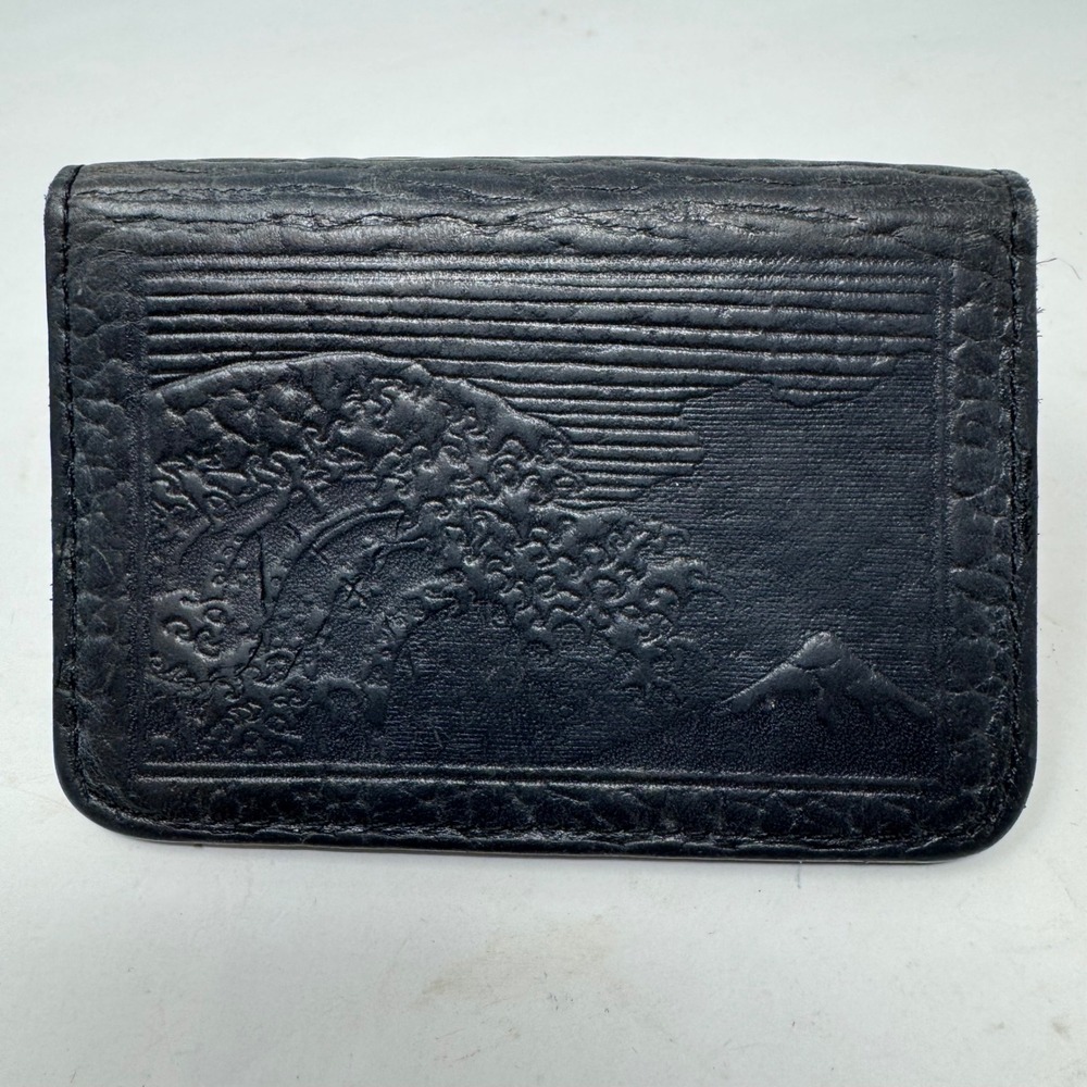 Oberon Design Black Leather Hokusai Wave Card Case Wallet Santa Rosa CA